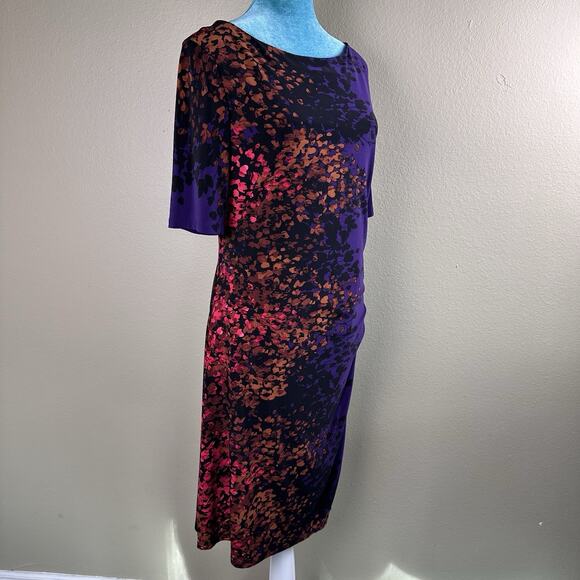 Jones New York Dress Women 16 stretch ruched plum russet berry gold flattering - Picture 3 of 16